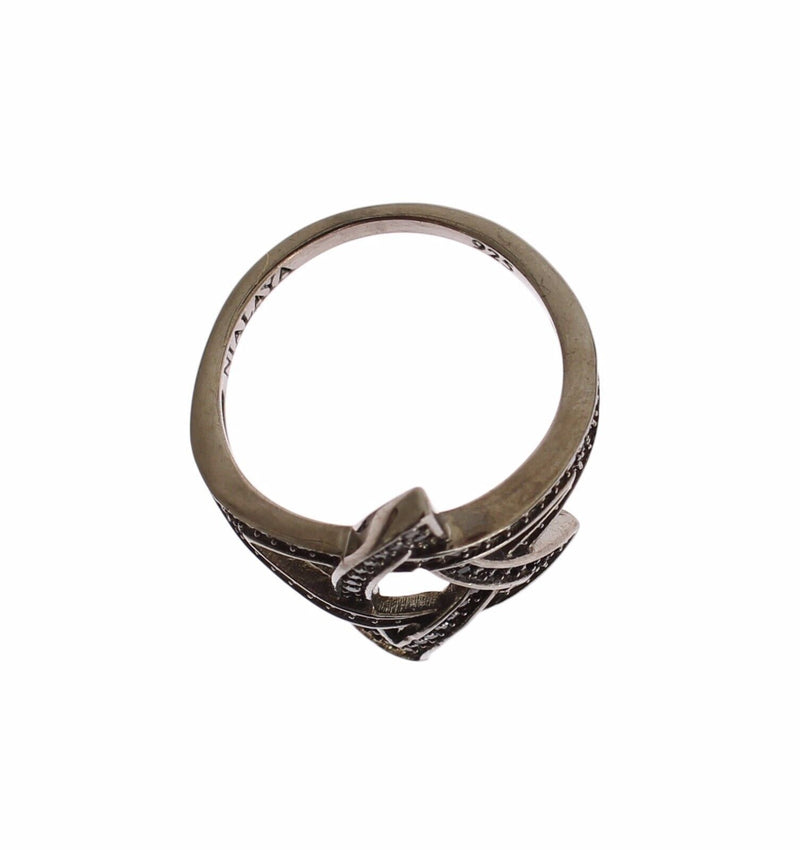 Bague Nialaya pour femme en argent 925 rhodié et zircone cubique noire