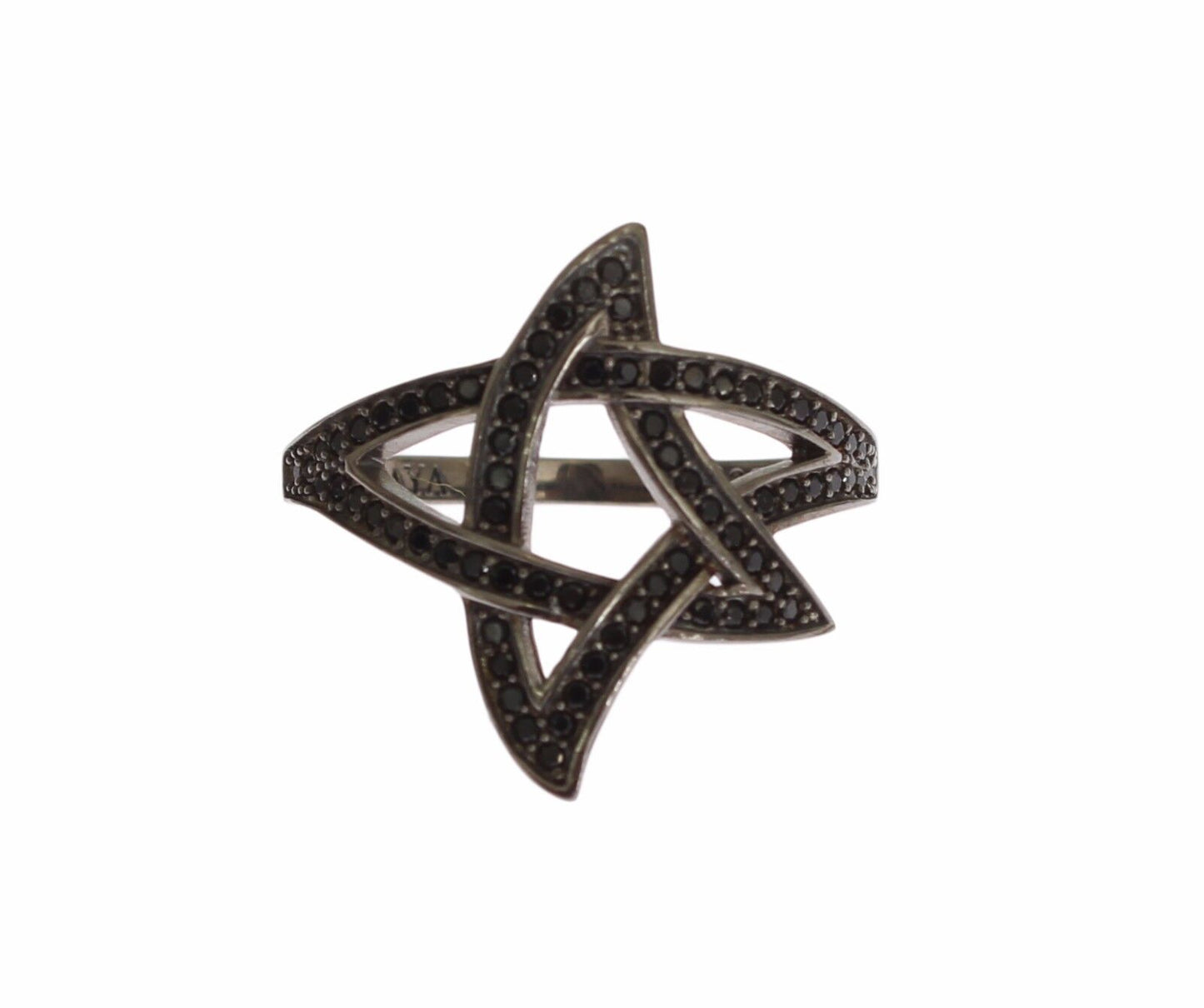 Nialaya Zwarte CZ Rhodium 925 Zilveren Damesring