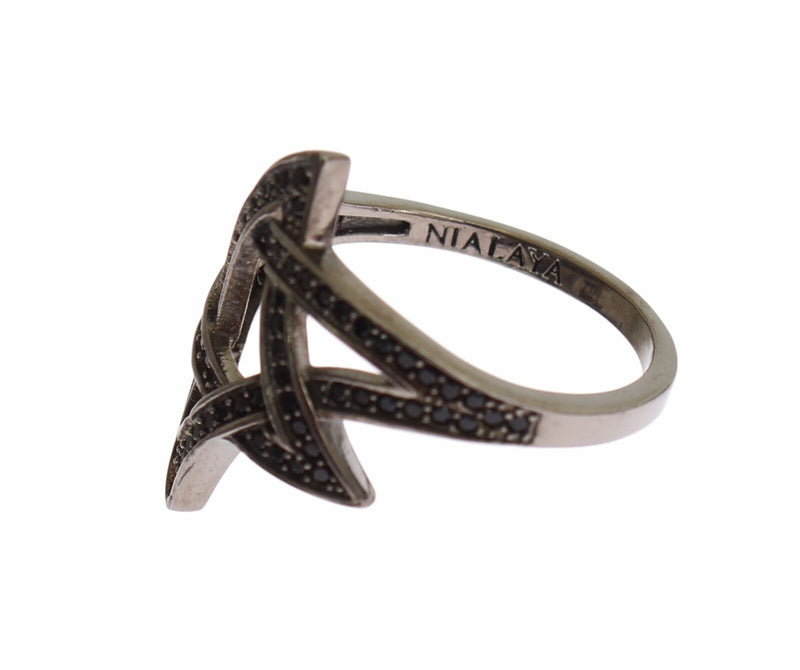 Bague Nialaya pour femme en argent 925 rhodié et zircone cubique noire