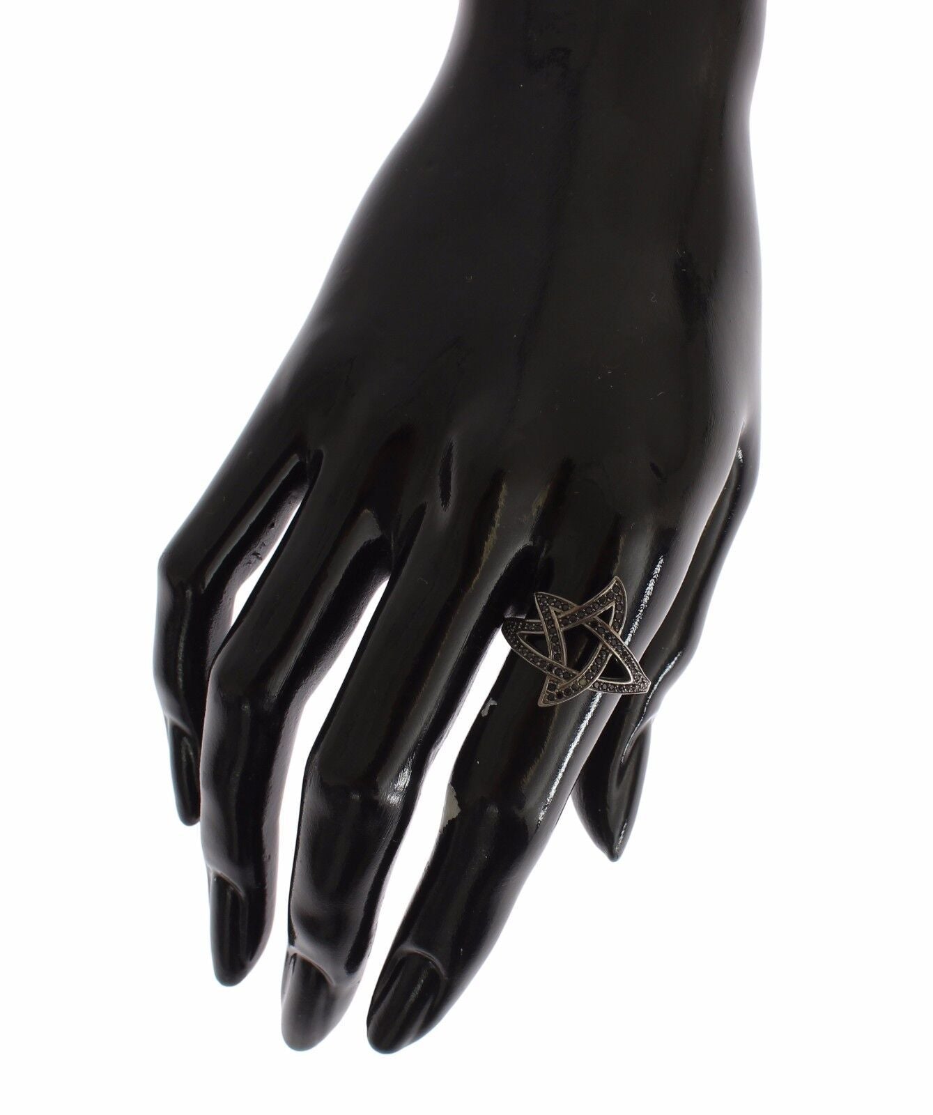 Nialaya Zwarte CZ Rhodium 925 Zilveren Damesring