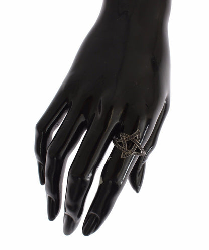 Nialaya Zwarte CZ Rhodium 925 Zilveren Damesring