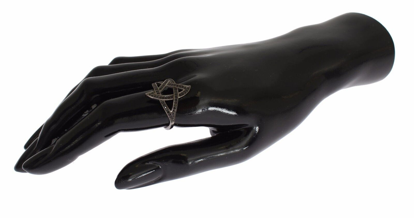 Nialaya Zwarte CZ Rhodium 925 Zilveren Damesring