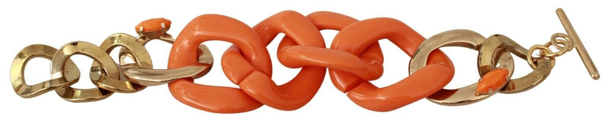 Bracelet large en laiton et plastique avec chaîne orange et or Ermanno Scervino