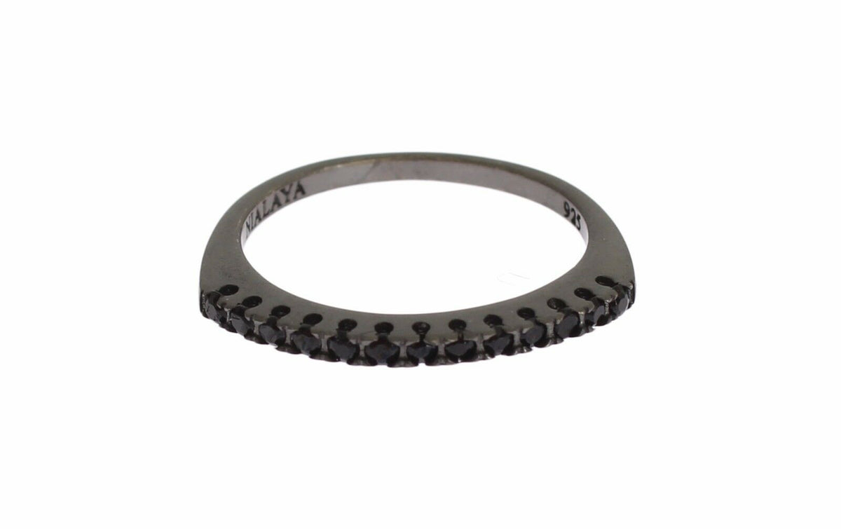 Bague Nialaya pour femme en argent 925 rhodié et zircone cubique noire