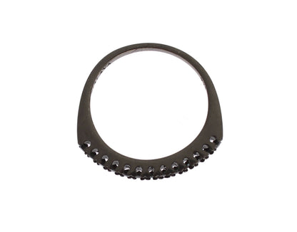 Nialaya Zwarte CZ Rhodium 925 Zilveren Damesring