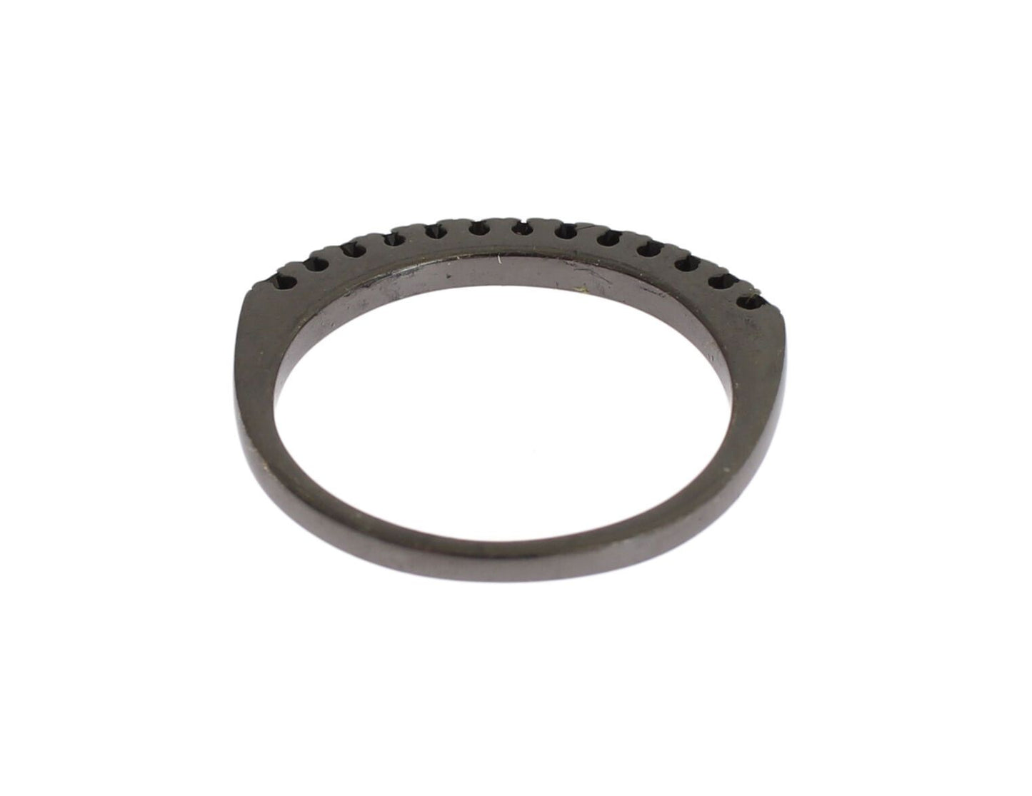 Nialaya Zwarte CZ Rhodium 925 Zilveren Damesring