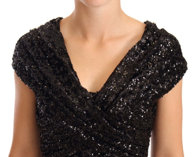 Robe longue noire à paillettes et épaules dénudées de Dolce &amp; Gabbana