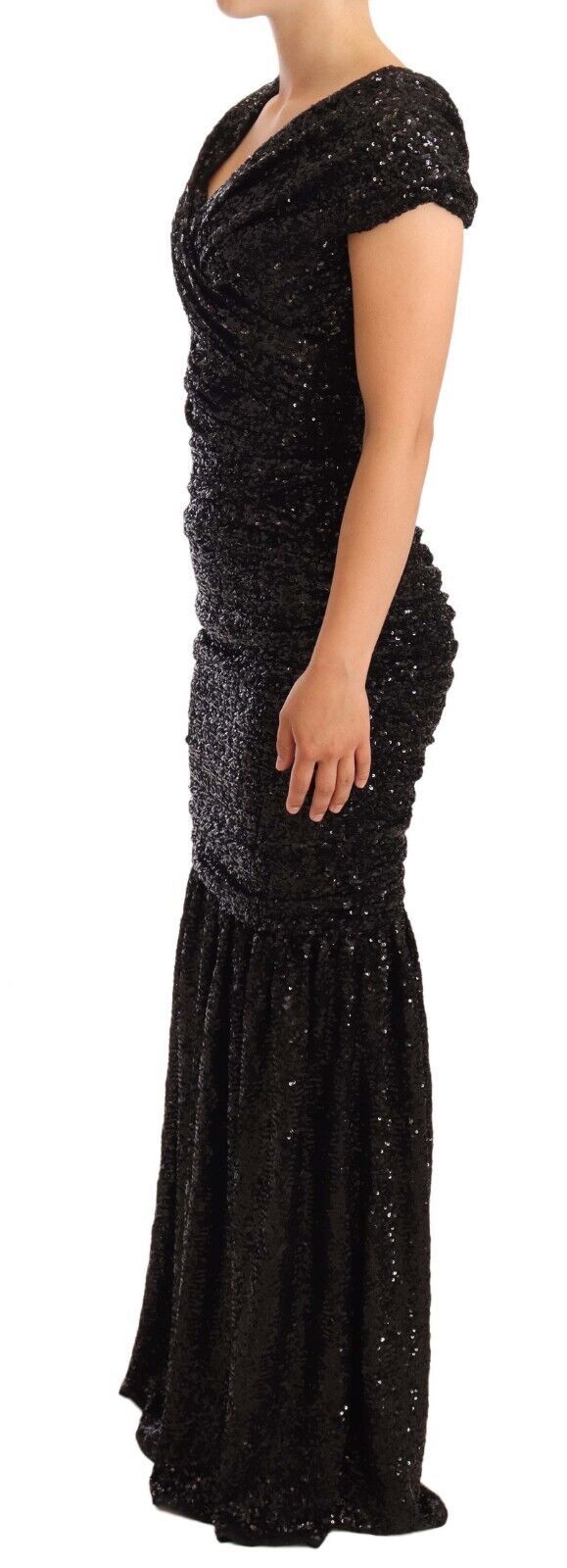 Robe longue noire à paillettes et épaules dénudées de Dolce &amp; Gabbana