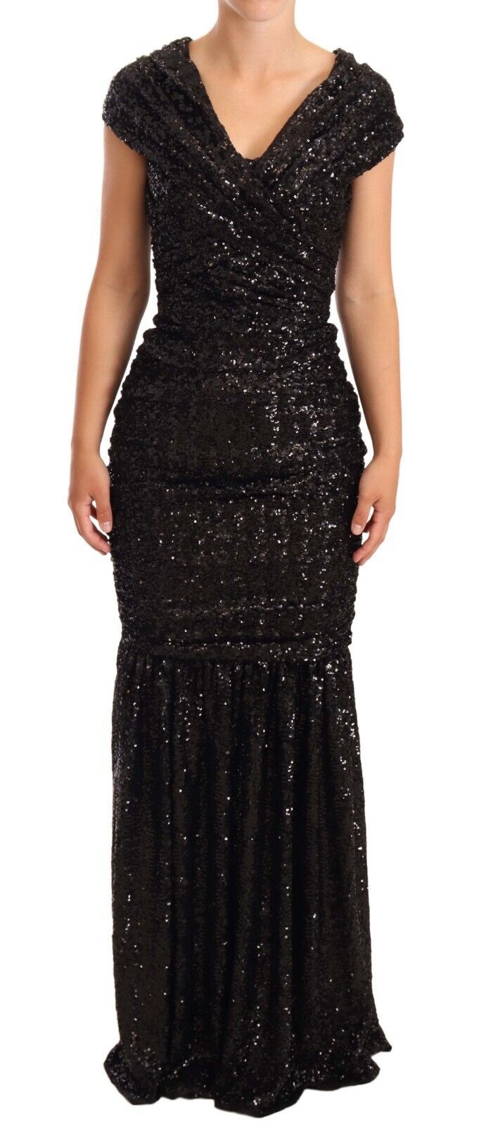 Robe longue noire à paillettes et épaules dénudées de Dolce &amp; Gabbana