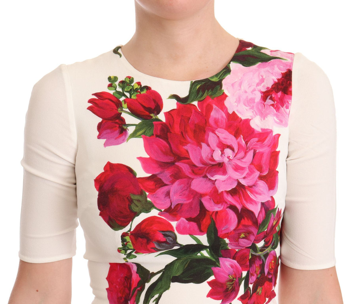 Robe midi en crêpe à imprimé floral blanc de Dolce &amp; Gabbana, fendue sur le côté.