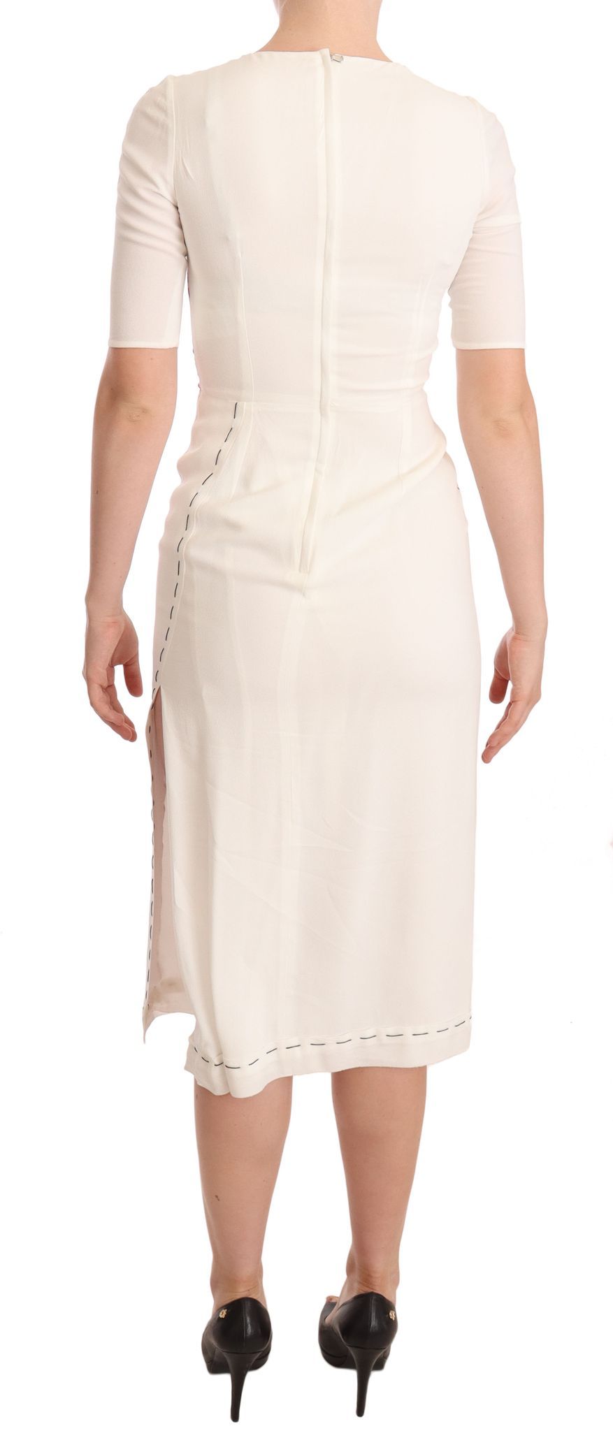 Robe midi en crêpe à imprimé floral blanc de Dolce &amp; Gabbana, fendue sur le côté.