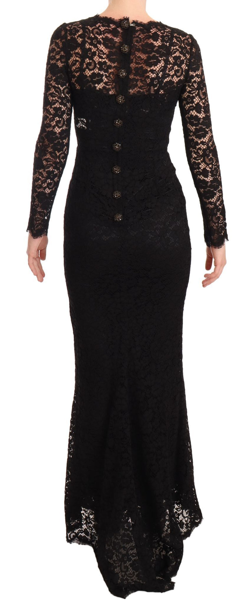 Robe sirène à manches longues en dentelle de coton noire Dolce &amp; Gabbana