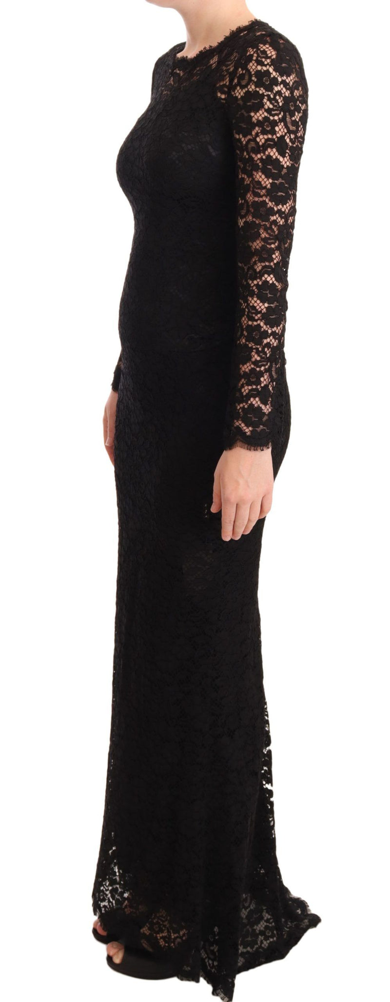 Robe sirène à manches longues en dentelle de coton noire Dolce &amp; Gabbana