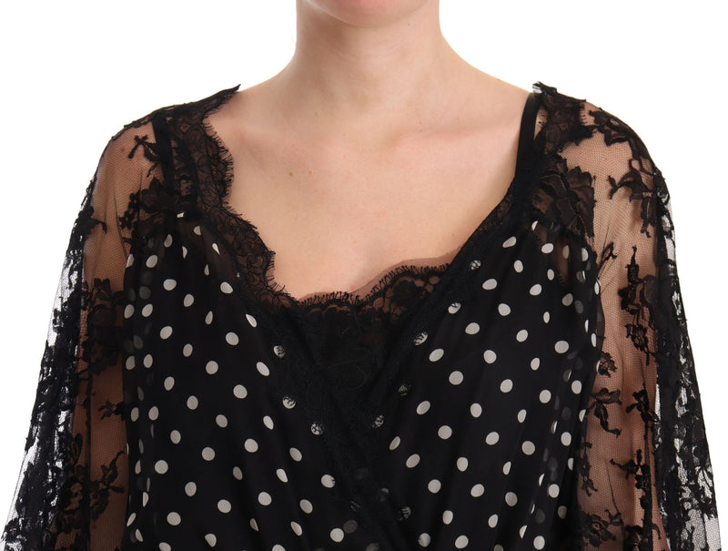 Robe maxi capri à pois floraux en dentelle noire Dolce &amp; Gabbana