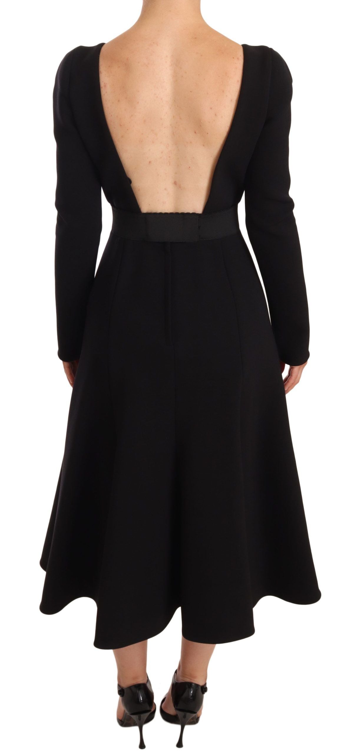 Robe noire moulante en laine extensible avec dos ouvert de Dolce &amp; Gabbana