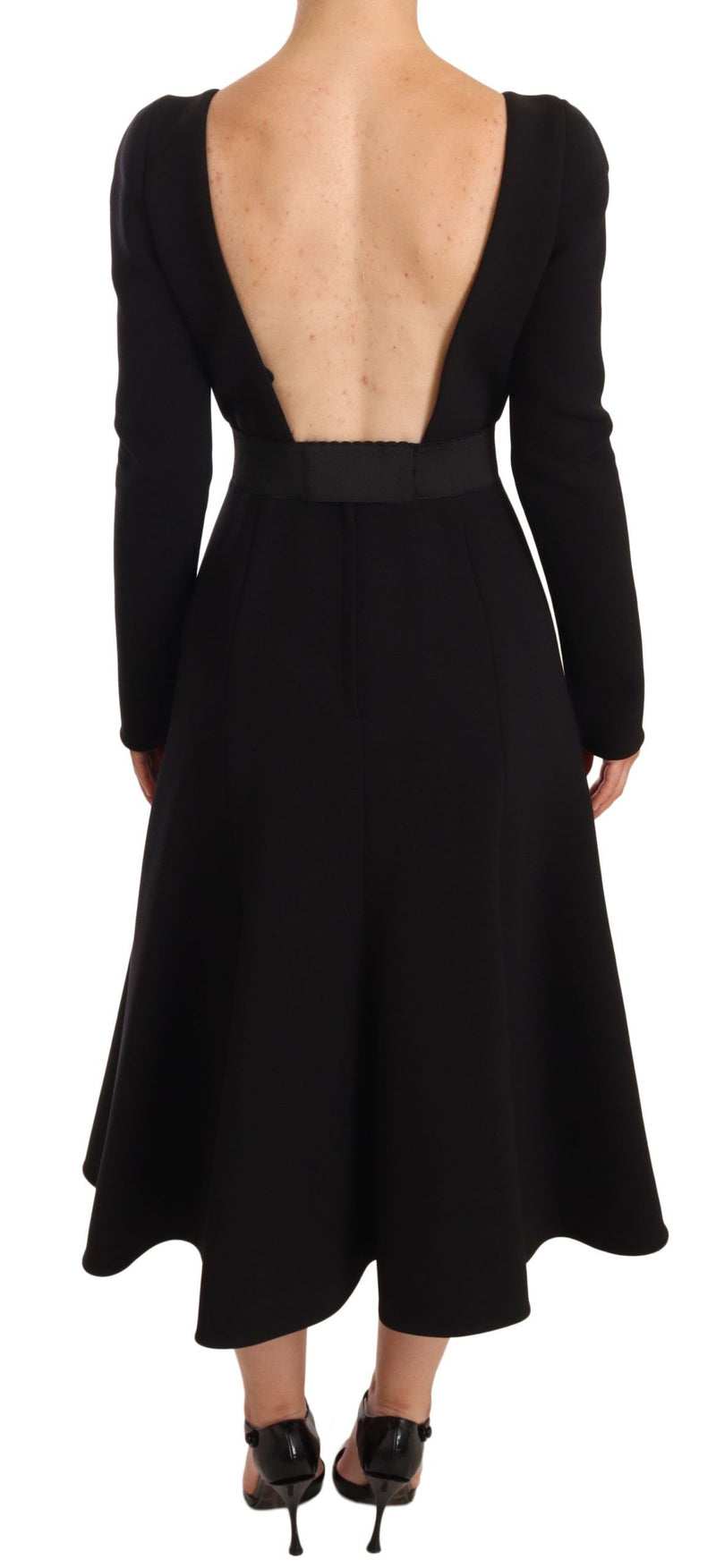 Robe noire moulante en laine extensible avec dos ouvert de Dolce &amp; Gabbana