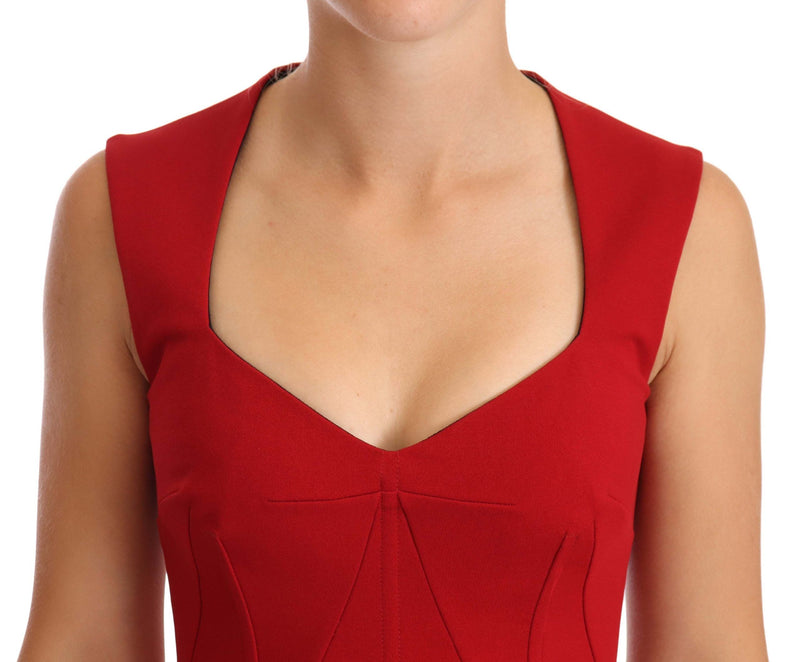 Robe midi extensible rouge à décolleté en forme de cœur et sans manches de Dolce &amp; Gabbana