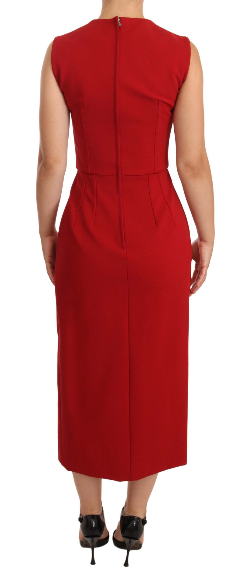 Robe midi extensible rouge à décolleté en forme de cœur et sans manches de Dolce &amp; Gabbana