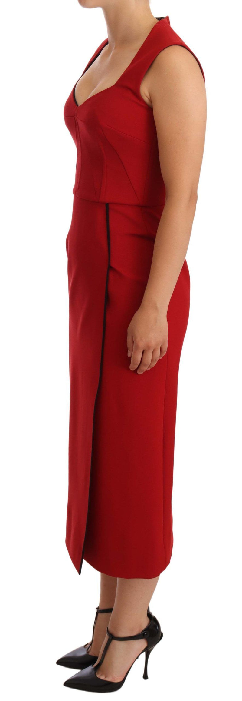 Robe midi extensible rouge à décolleté en forme de cœur et sans manches de Dolce &amp; Gabbana