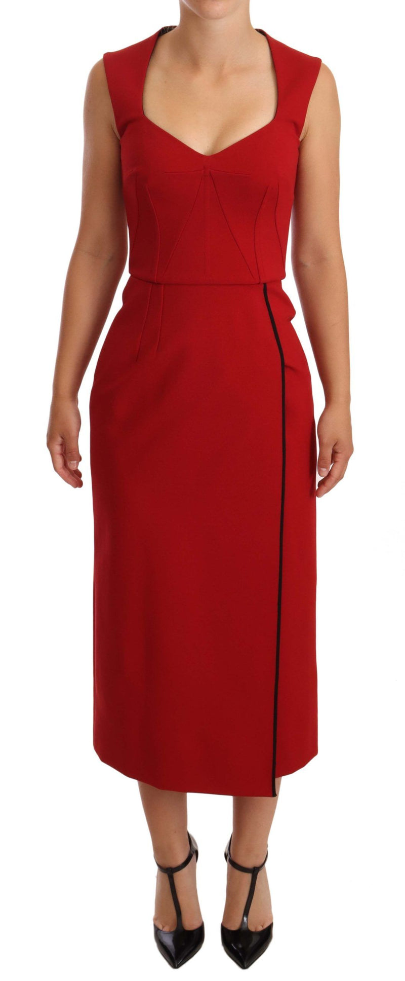 Robe midi extensible rouge à décolleté en forme de cœur et sans manches de Dolce &amp; Gabbana