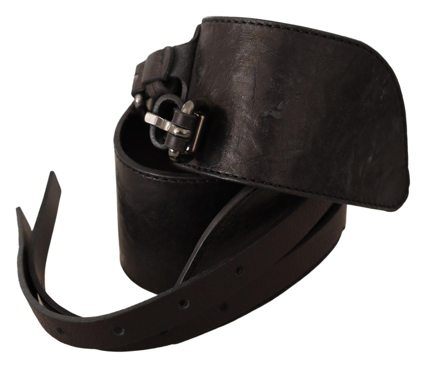 Ceinture à double boucle en cuir marron foncé Costume National