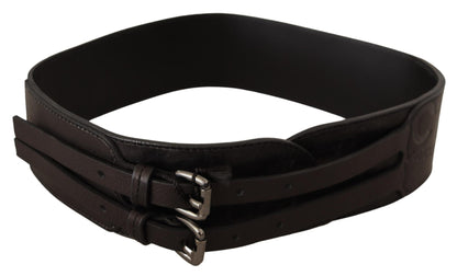 Ceinture à double boucle en cuir marron foncé Costume National