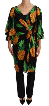 Robe en soie extensible à imprimé ananas noir à envelopper de Dolce &amp; Gabbana
