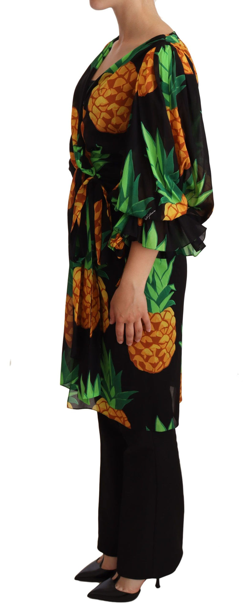 Robe en soie extensible à imprimé ananas noir à envelopper de Dolce &amp; Gabbana