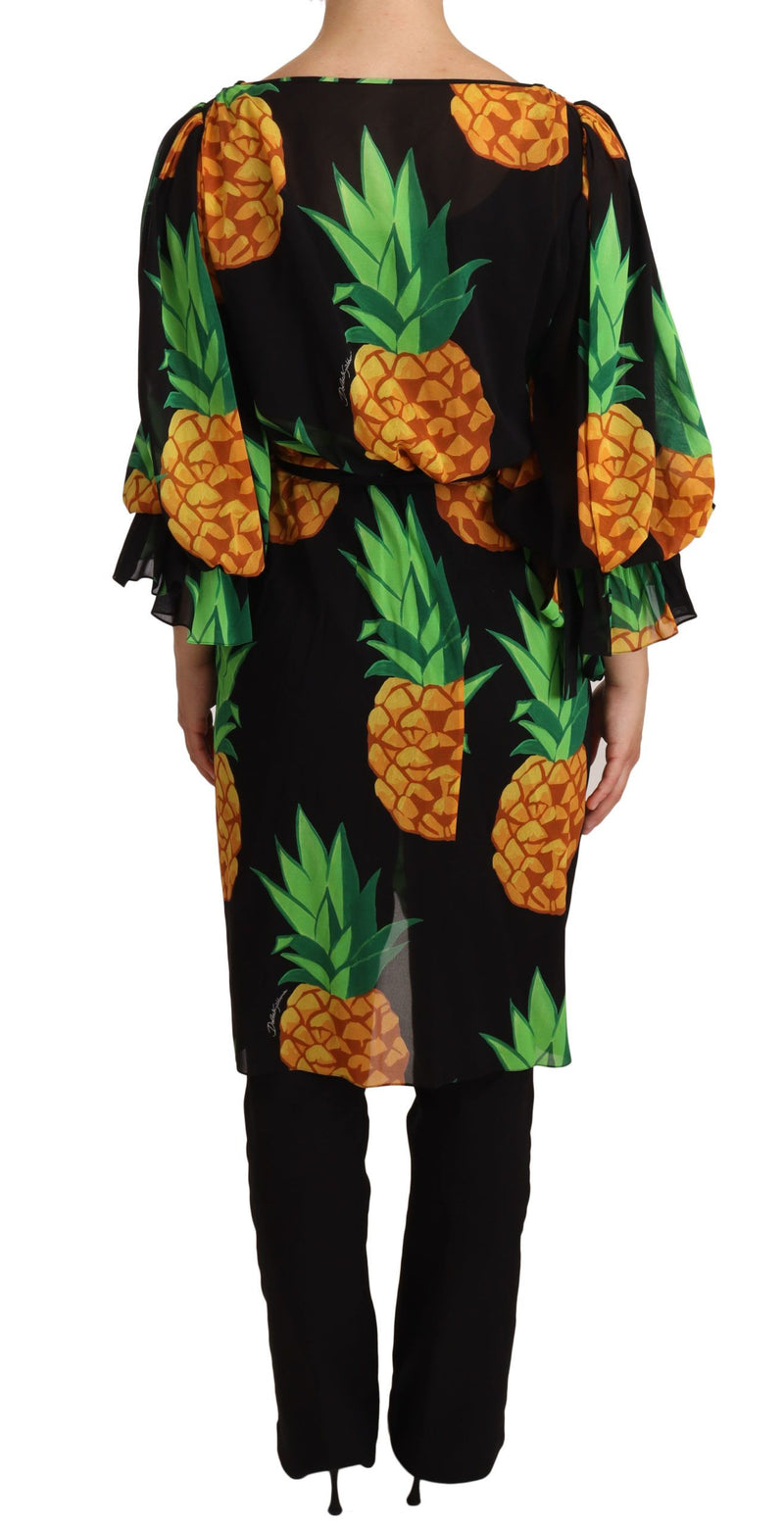 Robe en soie extensible à imprimé ananas noir à envelopper de Dolce &amp; Gabbana