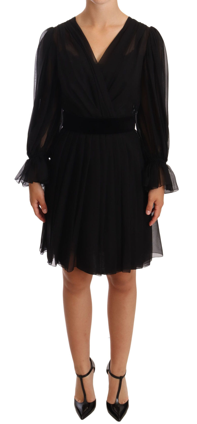 Robe mini en soie extensible plissée en maille noire de Dolce &amp; Gabbana