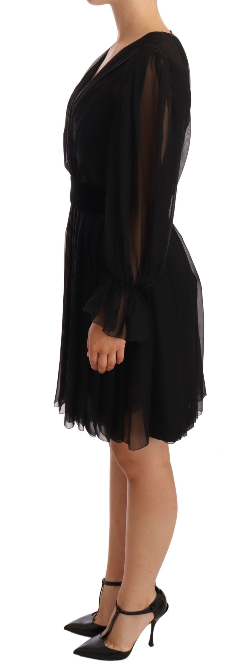 Robe mini en soie extensible plissée en maille noire de Dolce &amp; Gabbana