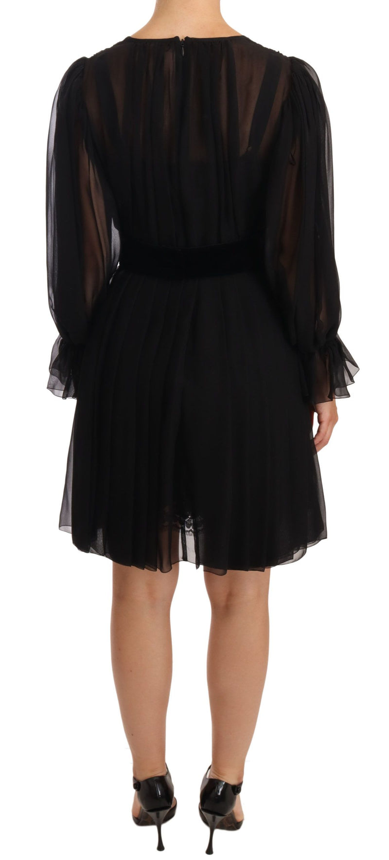 Robe mini en soie extensible plissée en maille noire de Dolce &amp; Gabbana