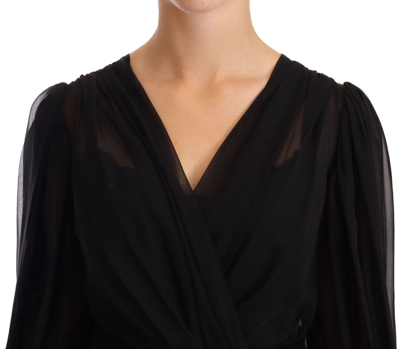 Robe mini en soie extensible plissée en maille noire de Dolce &amp; Gabbana