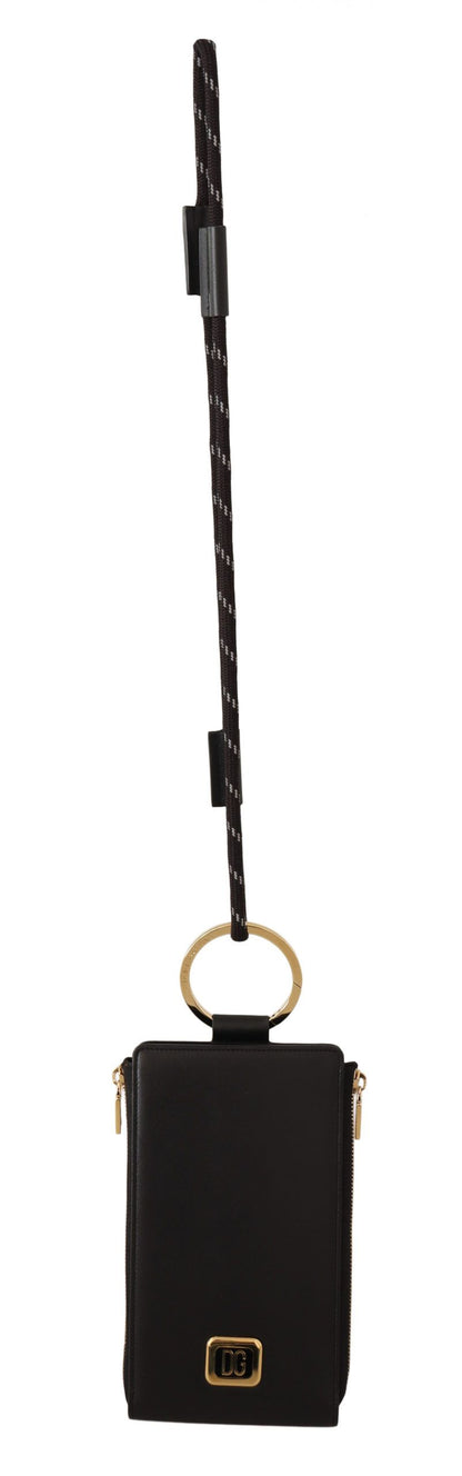 Portefeuille tour de cou en cuir noir Dolce &amp; Gabbana avec plaque logo et porte-cartes