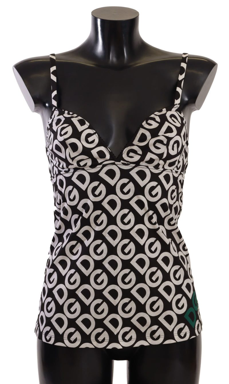 Haut de lingerie, type camisole, noir et blanc, imprimé logo Dolce &amp; Gabbana