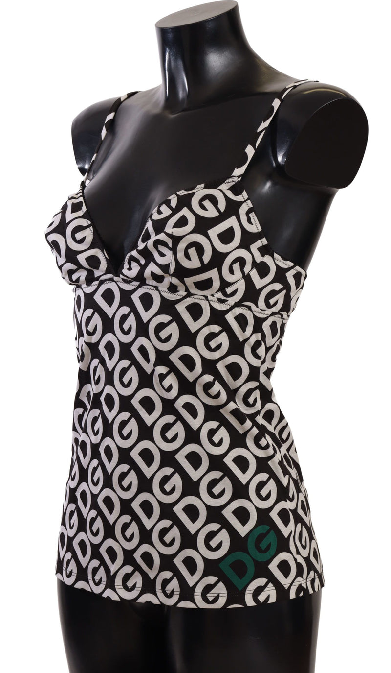 Haut de lingerie, type camisole, noir et blanc, imprimé logo Dolce &amp; Gabbana