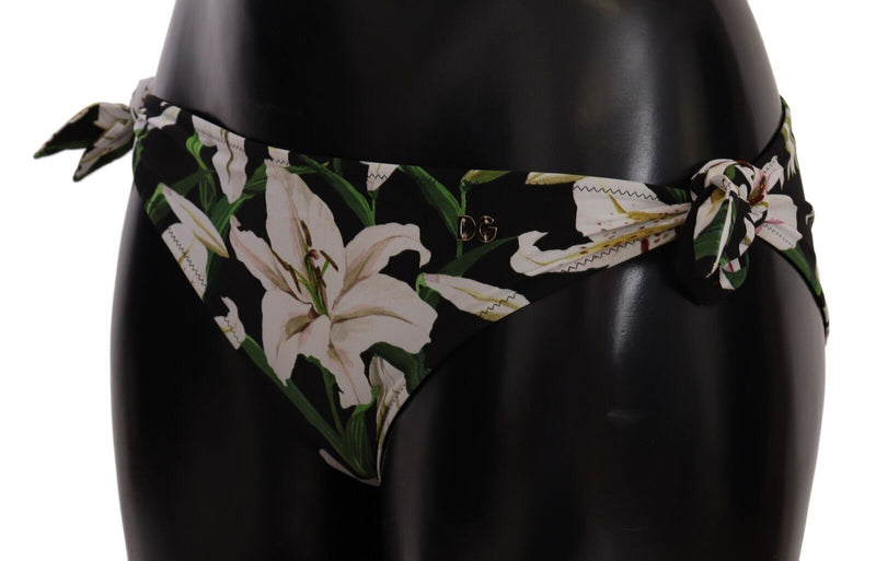 Bikini noir à imprimé de lys de Dolce &amp; Gabbana, maillot de bain.