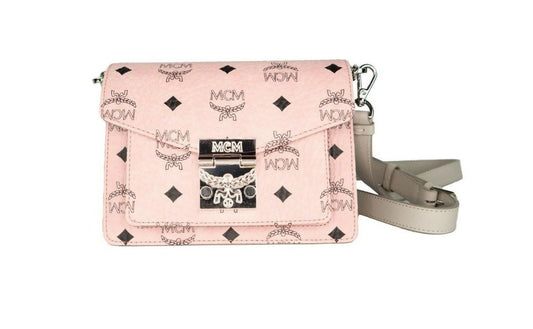 MCM Signature Soft Pink Diamond Logo Lederen Mini Crossbody Handtas met Klapsluiting