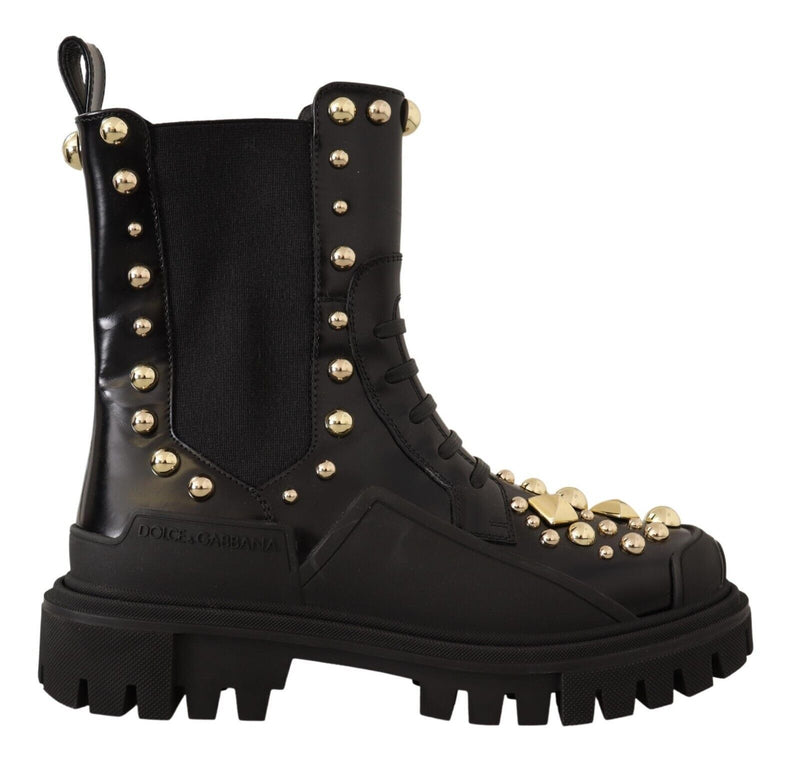 Bottines de combat en cuir noir cloutées de Dolce &amp; Gabbana