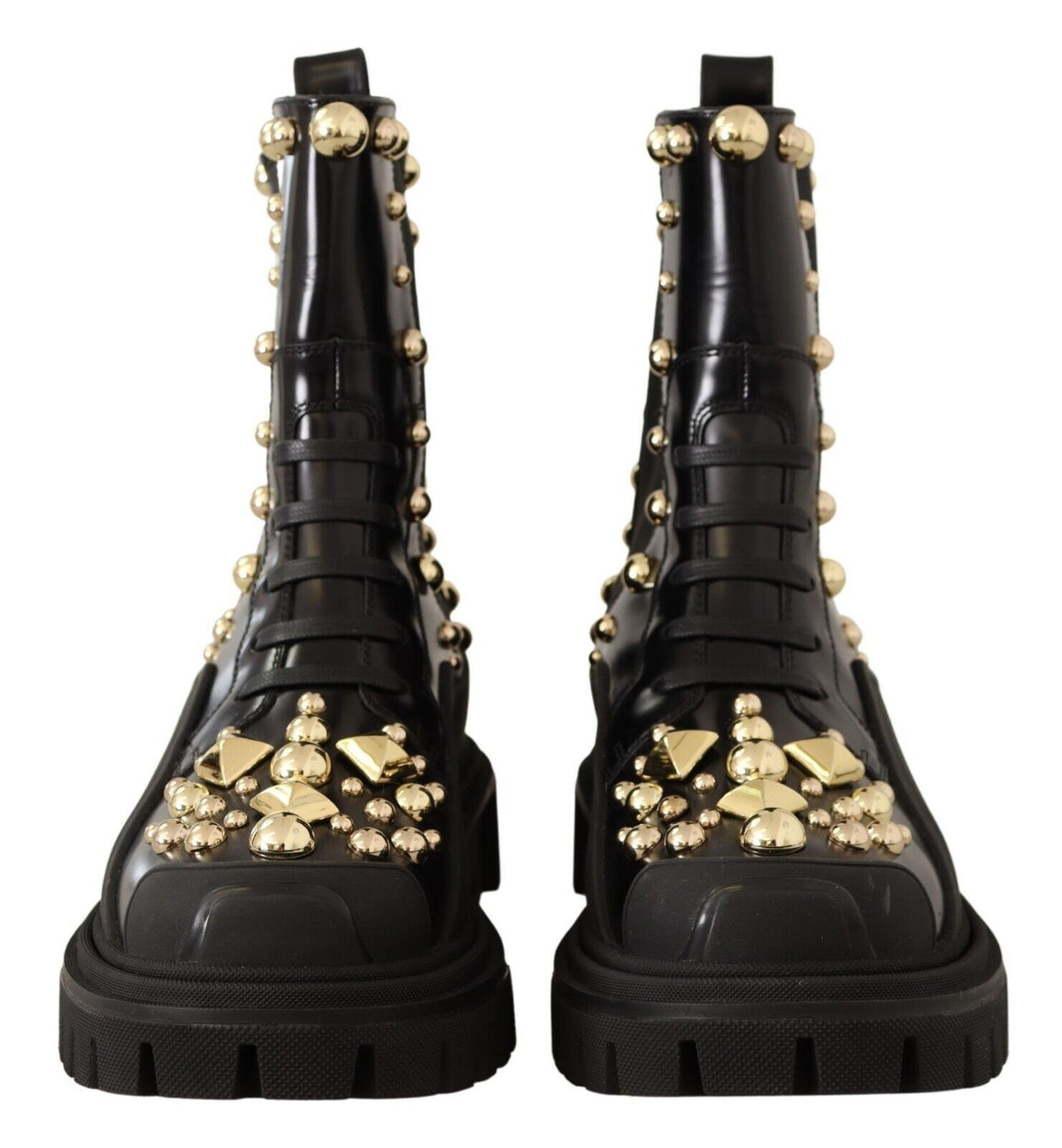 Bottines de combat en cuir noir cloutées de Dolce &amp; Gabbana