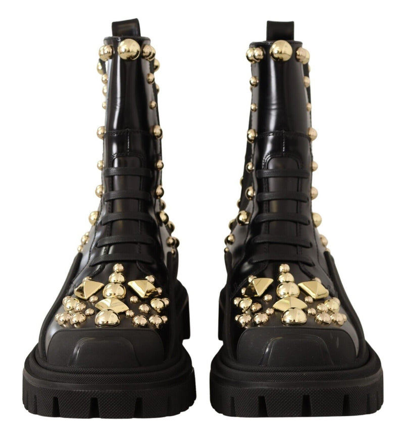 Bottines de combat en cuir noir cloutées de Dolce &amp; Gabbana