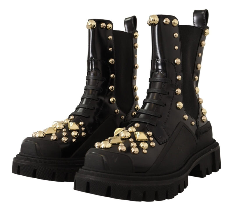 Bottines de combat en cuir noir cloutées de Dolce &amp; Gabbana