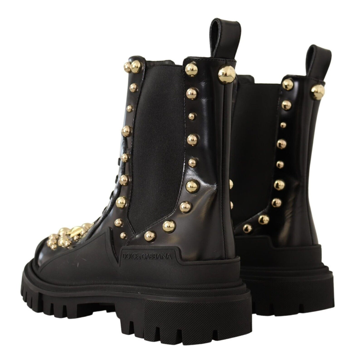 Bottines de combat en cuir noir cloutées de Dolce &amp; Gabbana