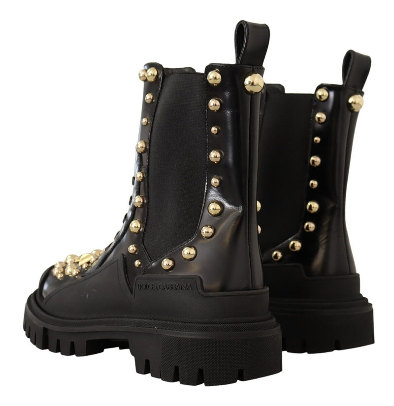 Bottines de combat en cuir noir cloutées de Dolce &amp; Gabbana