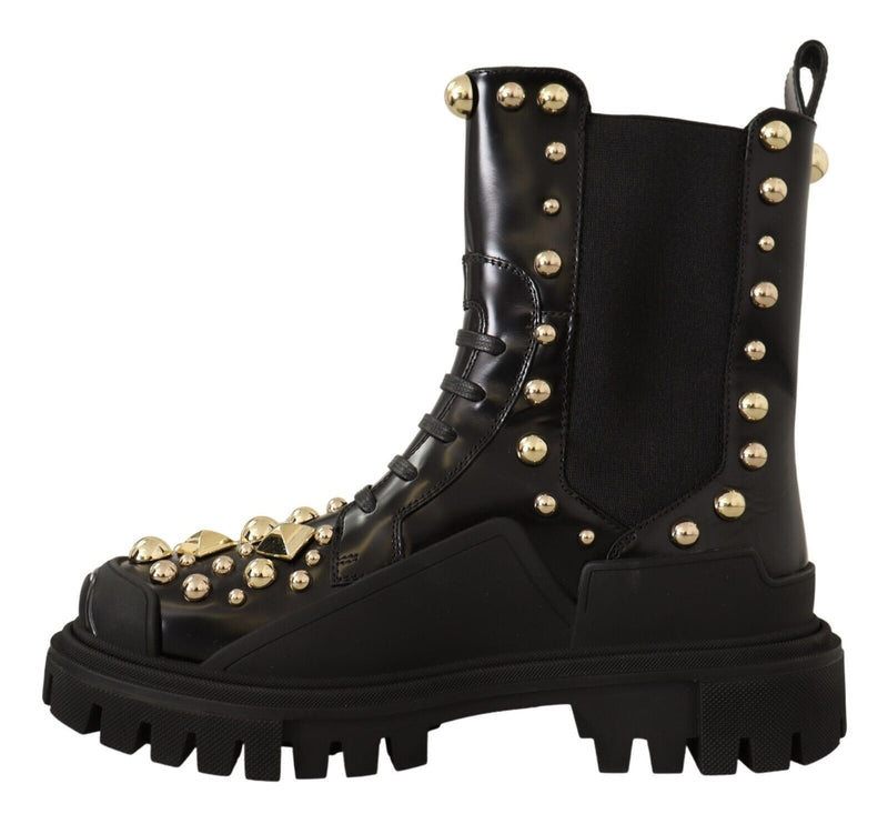 Bottines de combat en cuir noir cloutées de Dolce &amp; Gabbana