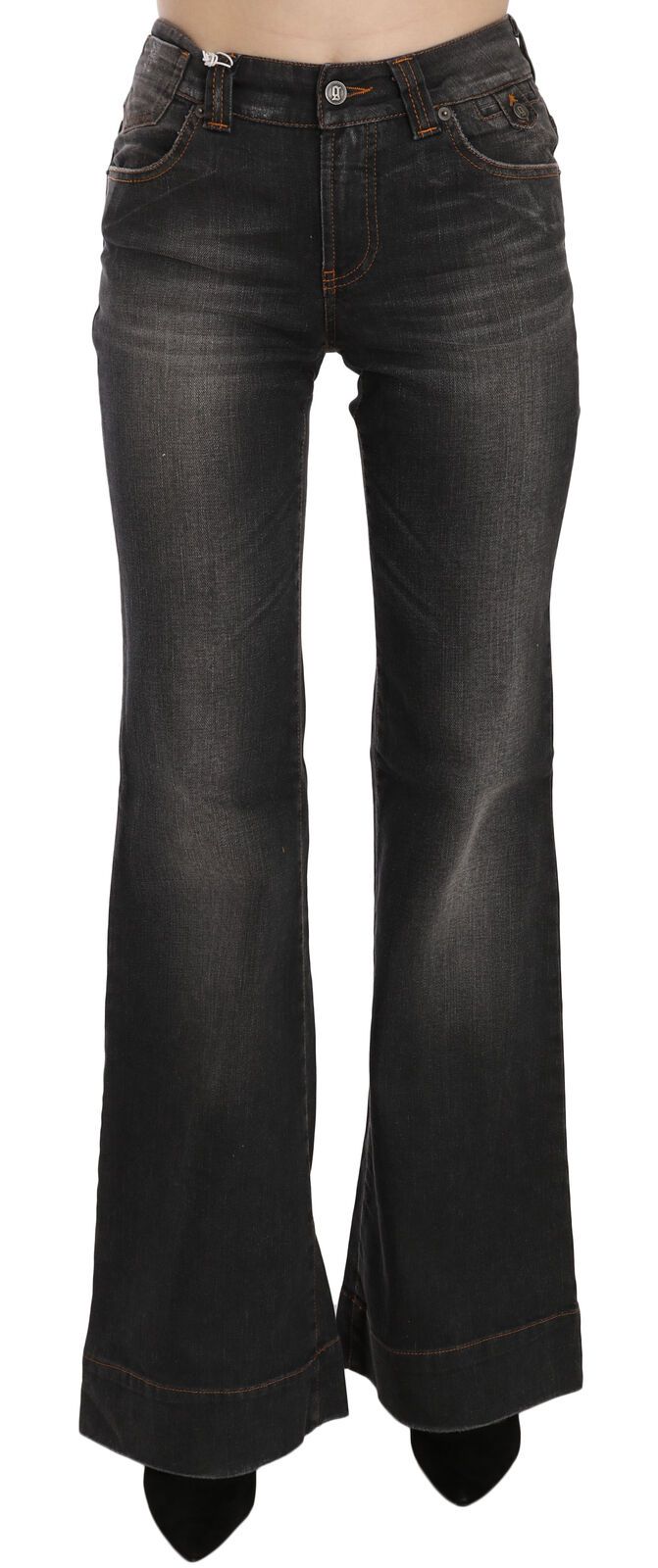 Jean décontracté en jean noir, taille mi-hauteur et jambes évasées, John Galliano.