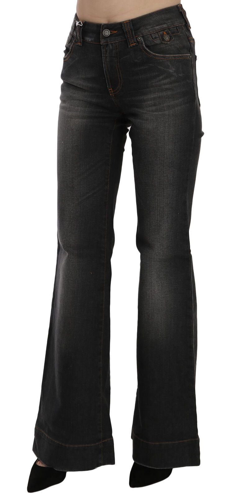 Jean décontracté en jean noir, taille mi-hauteur et jambes évasées, John Galliano.