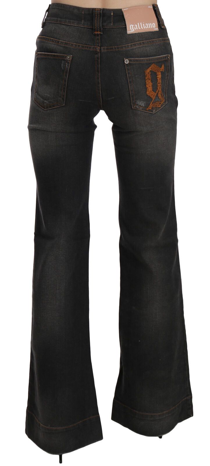 Jean décontracté en jean noir, taille mi-hauteur et jambes évasées, John Galliano.