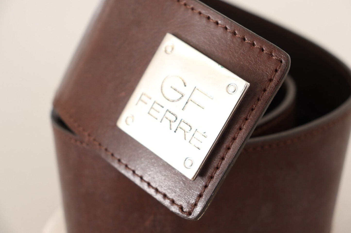 GF Ferre Bruine Echte Lederen Brede Tailleriem met Logo Gesp