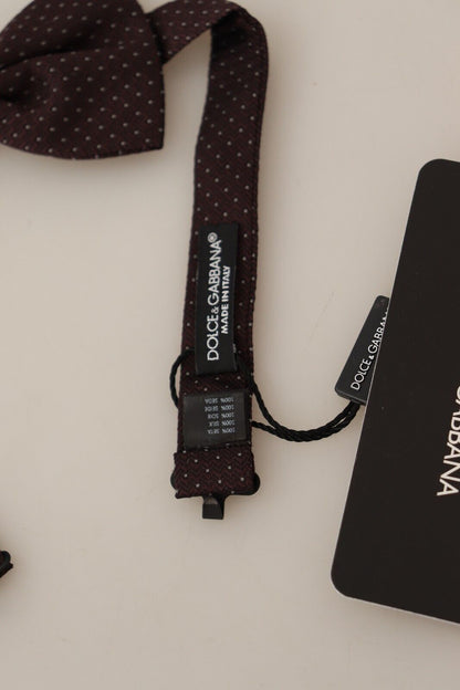 Nœud papillon ajustable en soie marron à pois Dolce & Gabbana
